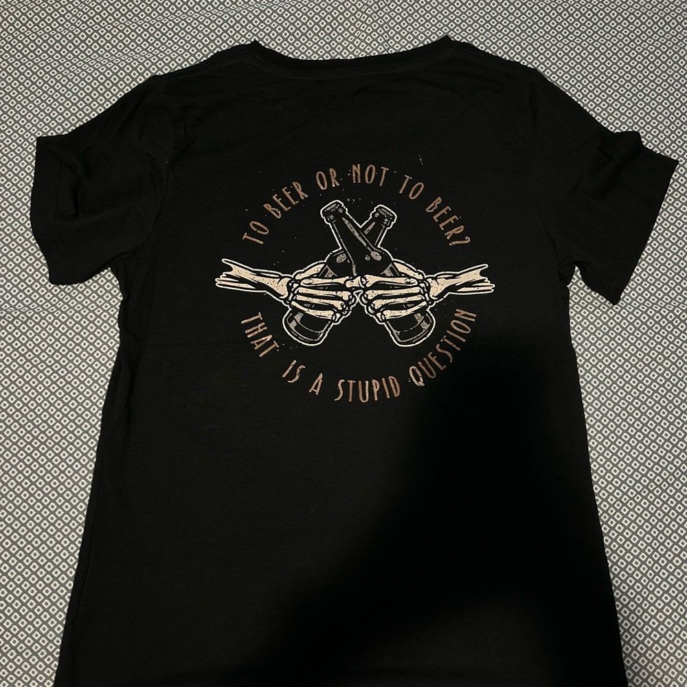 Black Graphic Tee with Beer Design